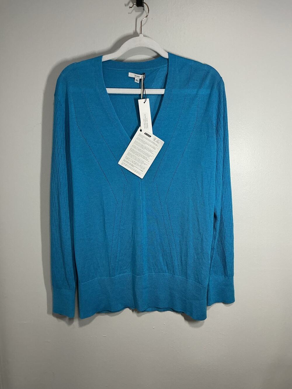 NEW Tome NYC Silk/Wool/Cashmere Blend Open back V-Neck Sweater XL $575 retail